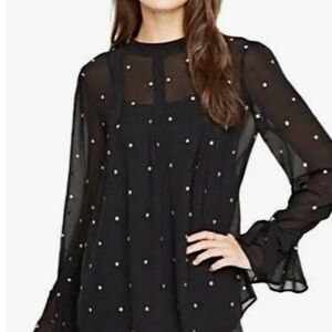 Black Sheer blouse with gold dots not sequins machine washable from Ann Taylor